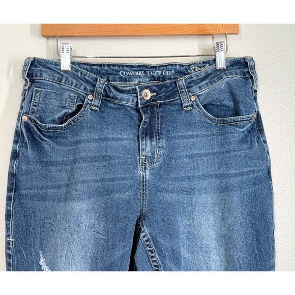 Cowgirl Tuff Co. Womens Distressed Blue Denim Jeans Size W33 L33 western bootcut - Picture 2 of 12